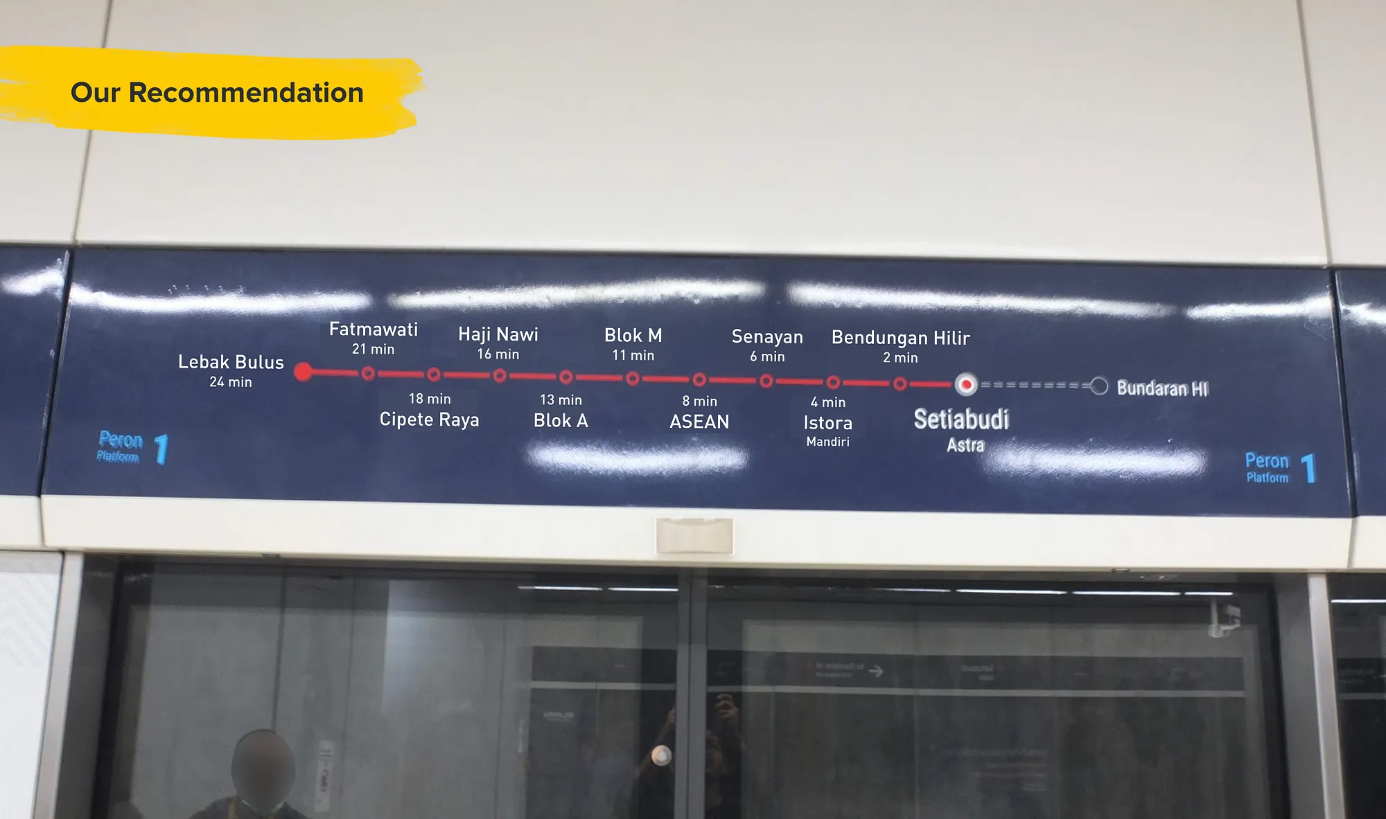Signage with added time estimate on arrival to each of the next stations