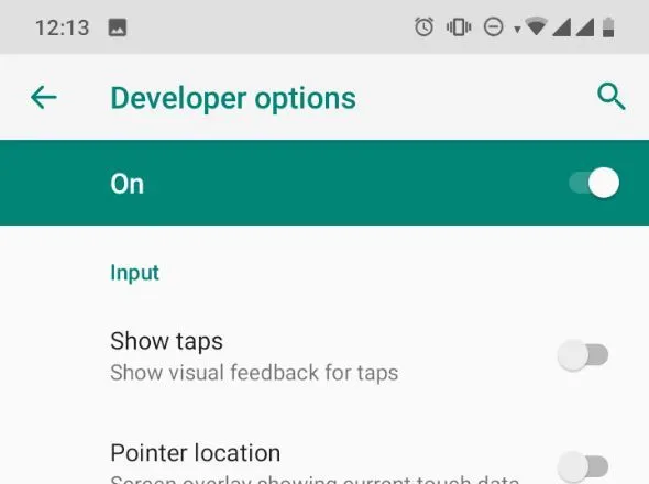 Screen capture of 'Show tap area' setting in Android