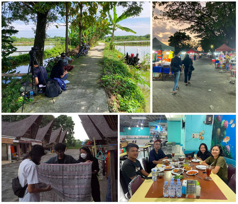 The team can be seen doing some sightseeing, looking at some local crafts, and enjoying local cuisine.